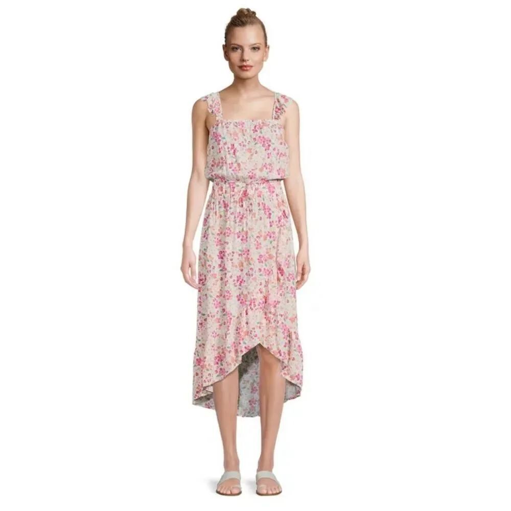 Womens No Boundaries Floral Print Flutter Strap Top and Wrap Skirt Set - Sz L